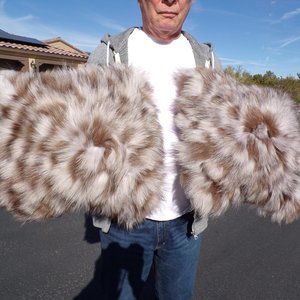 set of 2 matching real FOX FUR throw pillows, 16"x16", includes stuffing